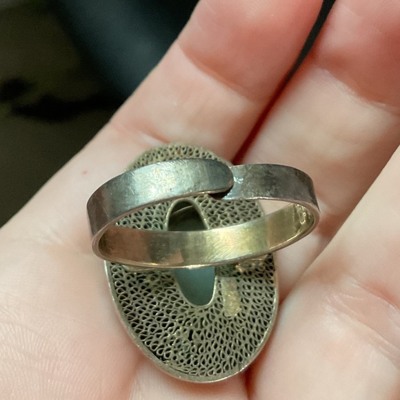 Vintage Chinese Export Jade Enamel Floral Adjustable Ring - Picture 8 of 13